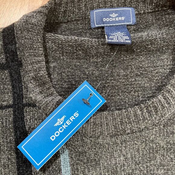 Dockers Chenille Sweater (Men’s size L) • Crew Neck • Brown • Stripes • NWT - Picture 2 of 4